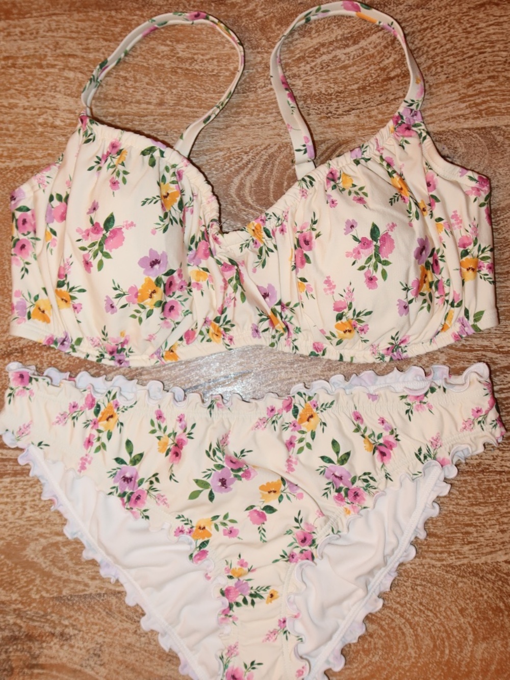 Women Floral Bikini Top 36DD Bottoms Size M